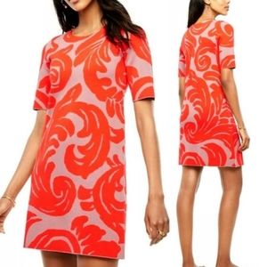 Ann Taylor Paisley Fan Leaf Shift Sweater Orange Red Dress